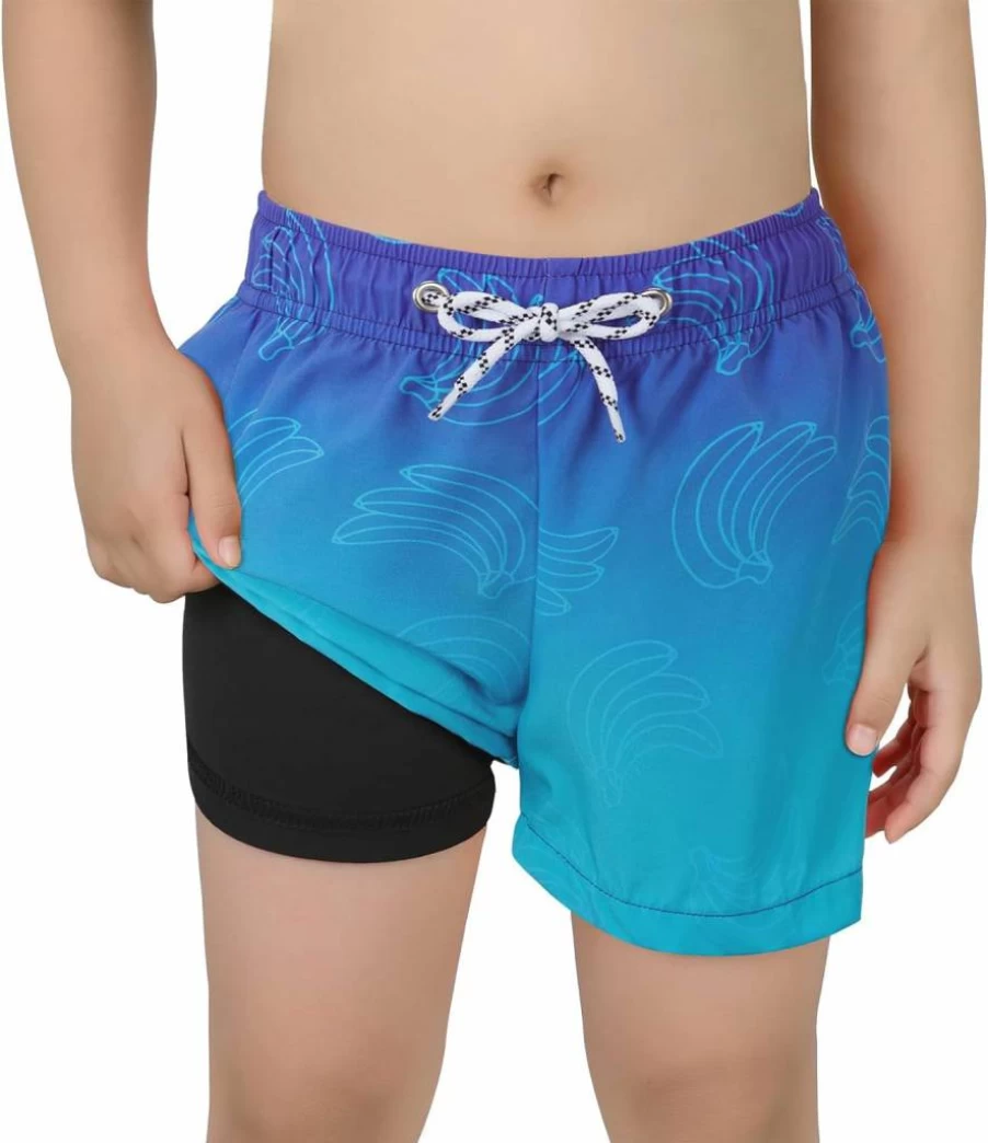 Century Star Boys Quick Dry Swim Trunks with Boxer Brief Liner - Toddler & Kids Swimwear for Beach & Pool