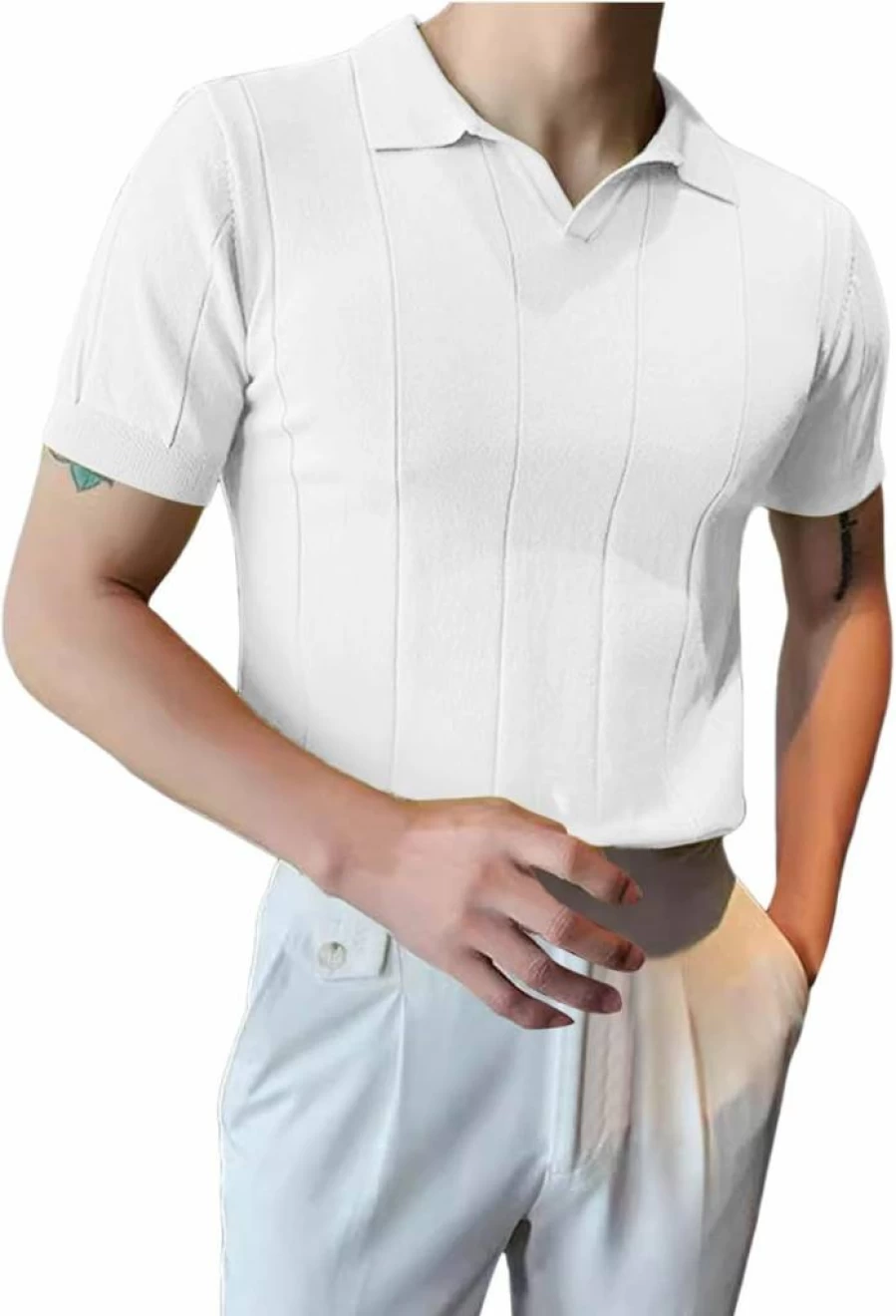 Men's Summer Casual Solid Color Fishnet Cardigan Shirt - Slim Fit Short Sleeve Top