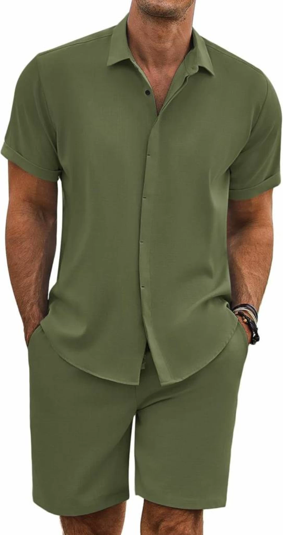 COOFANDY Men's Linen Summer Outfits 2-Piece Set - Breathable Short Sleeve Shirt & Comfortable Shorts for Beach Vacation