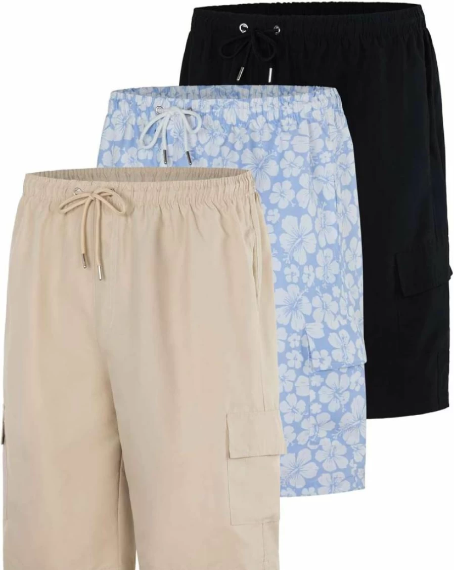 Real Essentials Men's 3-Pack Quick-Dry Swim Trunks with Cargo Pockets & Mesh Lining - Big & Tall Sizes Available