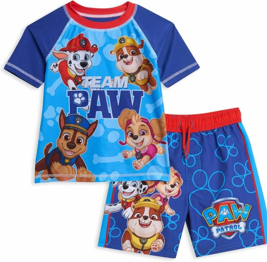 Nickelodeon Paw Patrol Rash Guard & Swim Trunks Set for Toddlers - Rubble, Marshall, Chase Designs