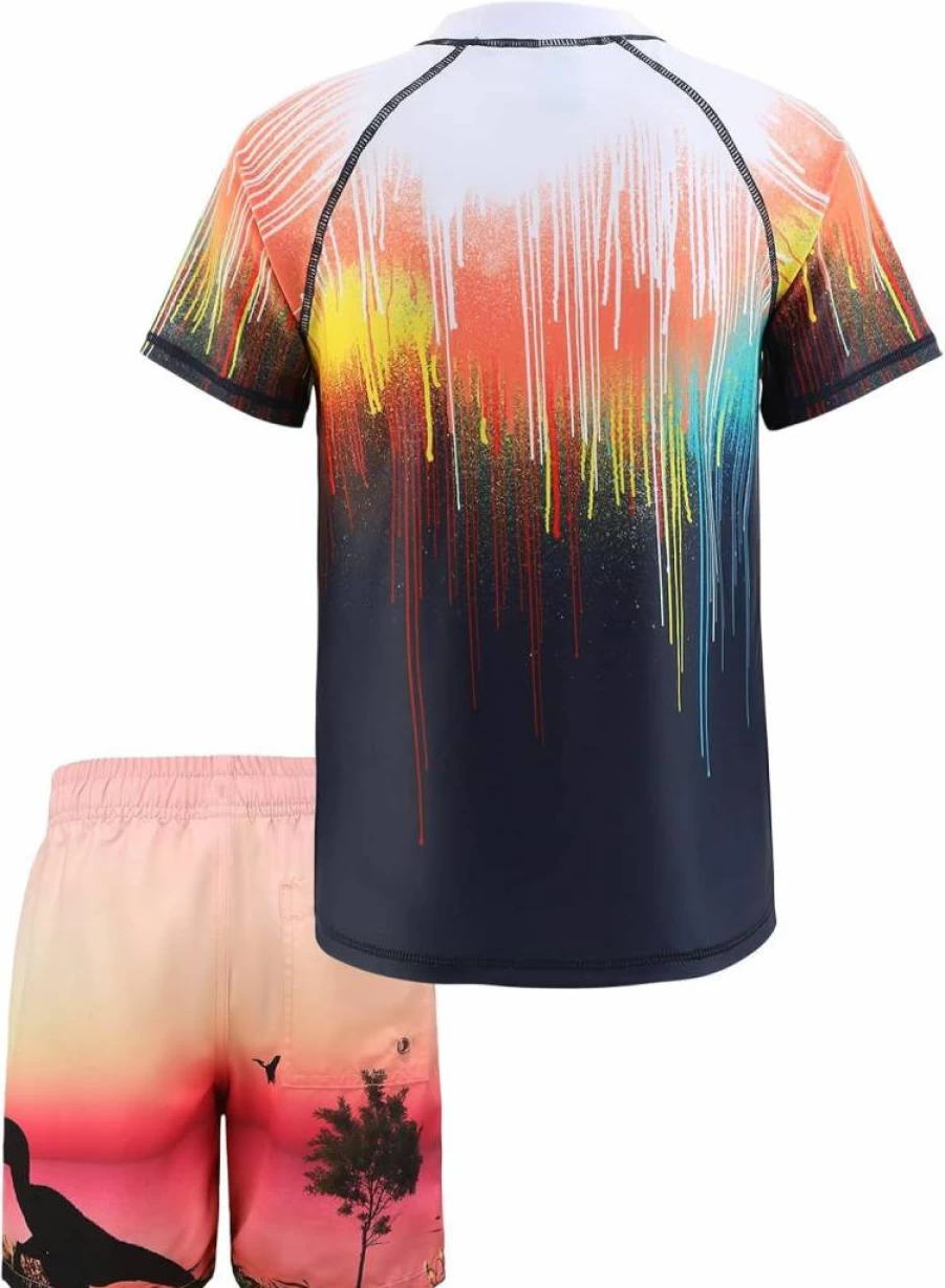 Zestonie Boys 2-Piece Quick Dry Swim Set - Short Sleeve Rash Guard & Swim Trunks for Kids