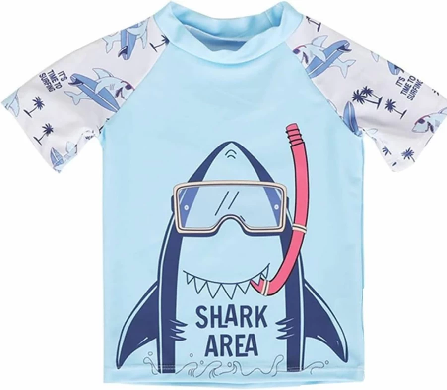 YAGATA Boys 3-Piece Swim Set - Toddler Rash Guard, Swim Shirt & Trunks for Summer Beach Play