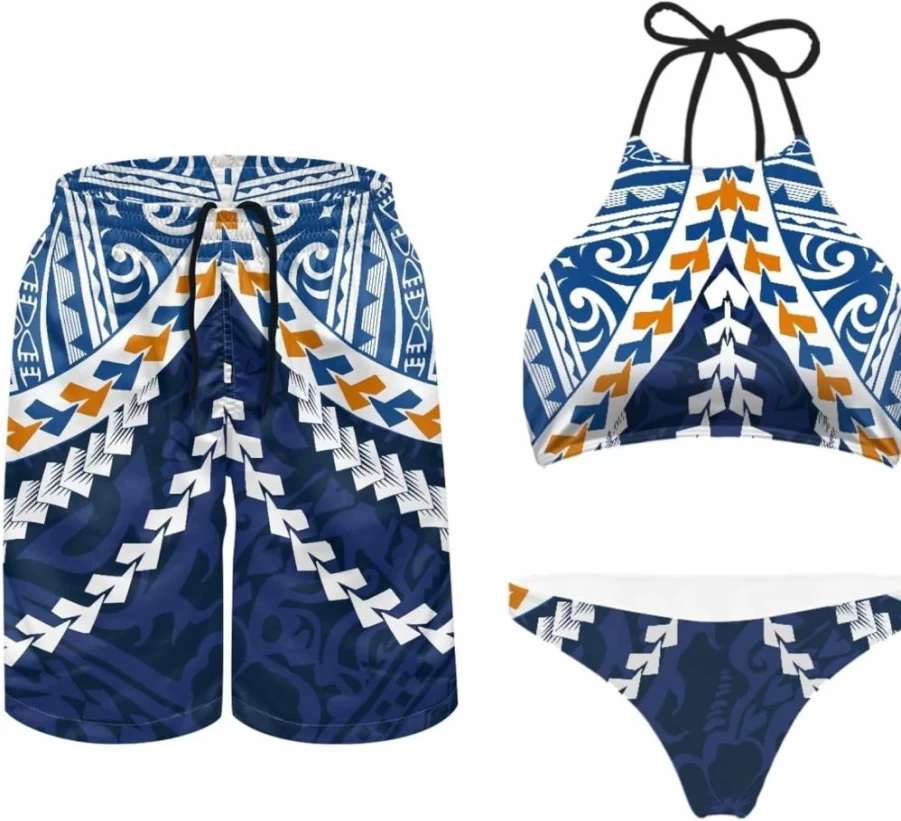Gekhuqory Aztec Tribal Matching Couples Swimsuits - Women's Bikini & Men's Beach Shorts Set for Summer Vacation