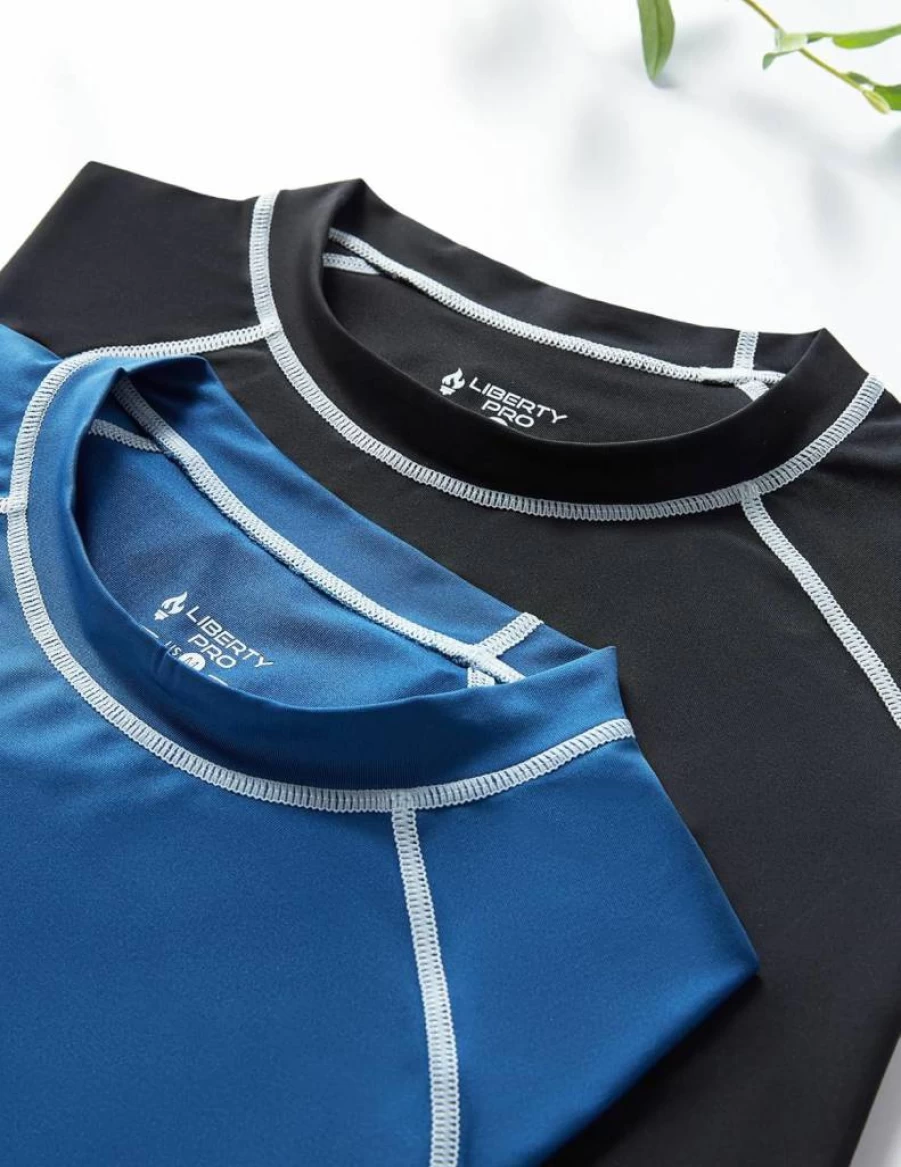 Liberty Pro Men's UPF 50+ Sun Protection Long Sleeve Rash Guard - 2 Pack Quick Dry Loose Fit Swim Shirts for Fishing & Swimming