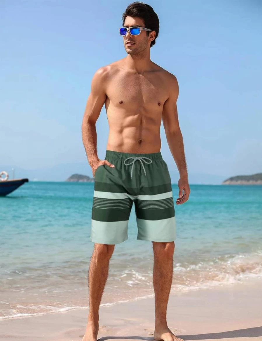 BOJIN Men's 9" Quick Dry Swim Trunks with Mesh Lining & Pockets - Stretch Swim Shorts for Beach & Pool