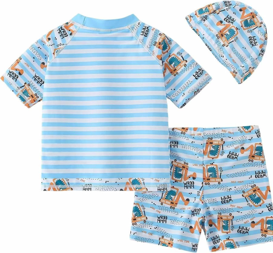 AIWUHE Boys' 2-Piece Swim Set with UPF 50+ Rash Guard, Swim Trunks & Sun Hat for Toddlers Ages 3-8 Years