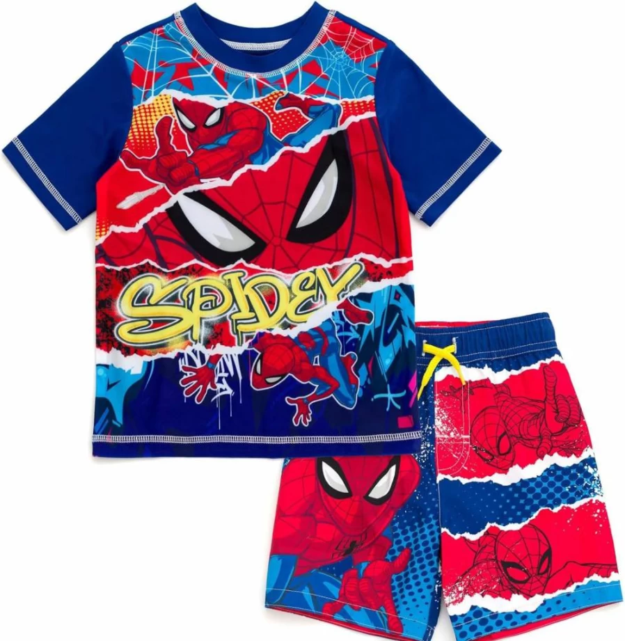 Marvel UPF 50+ Kids Swim Set: Rash Guard & Swim Trunks for Toddler to Big Kid (2T-20)