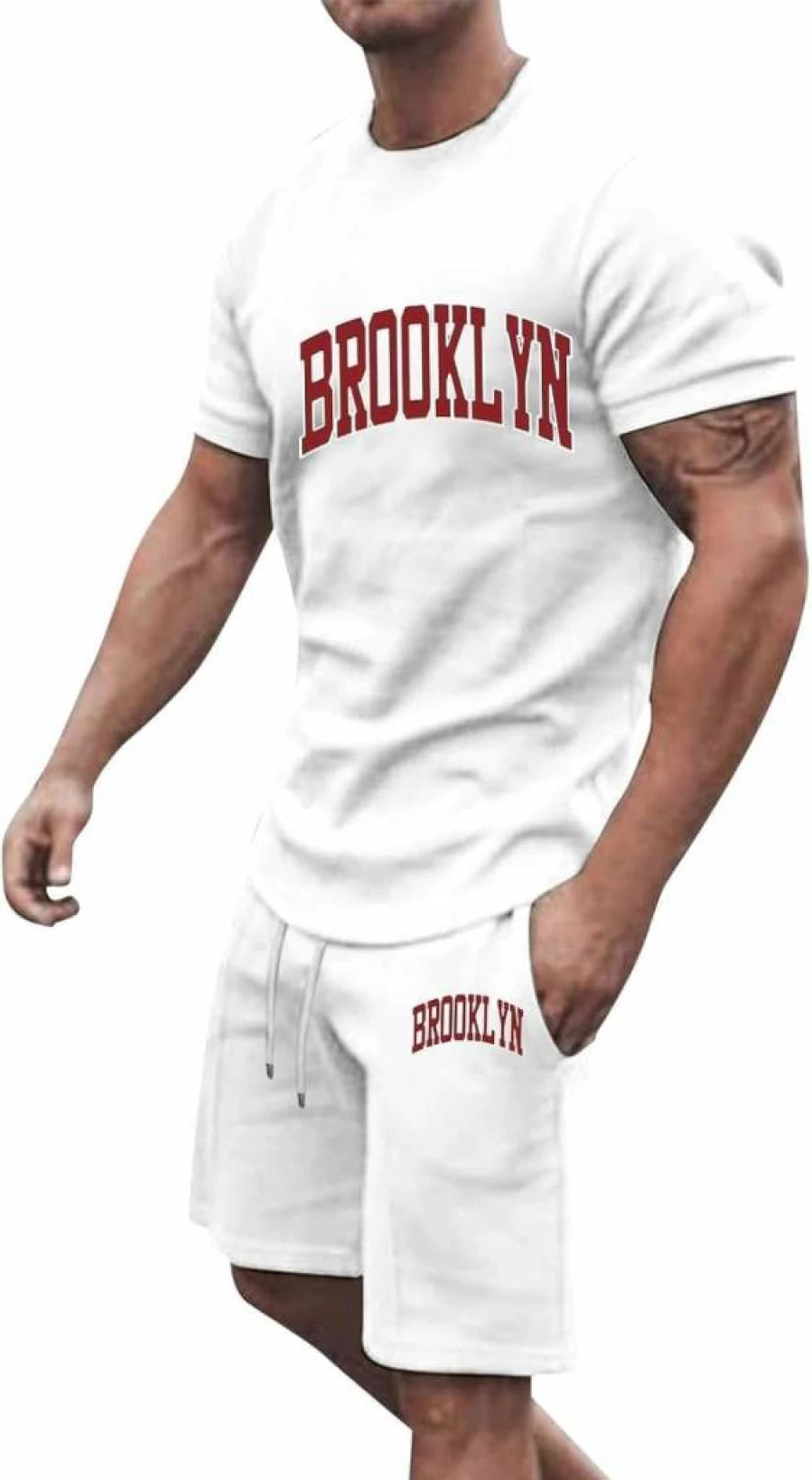 2024 Men's Summer Casual 2-Piece Outfit - Short Sleeve Letter Print T-Shirt & Slim Pinstripe Suit Jacket Set