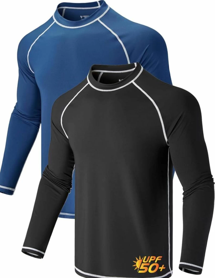 Liberty Pro Men's UPF 50+ Sun Protection Shirt - 2 Pack Long Sleeve Rash Guard, Quick Dry Swim Shirt for Swimming, Fishing & Outdoor Activities