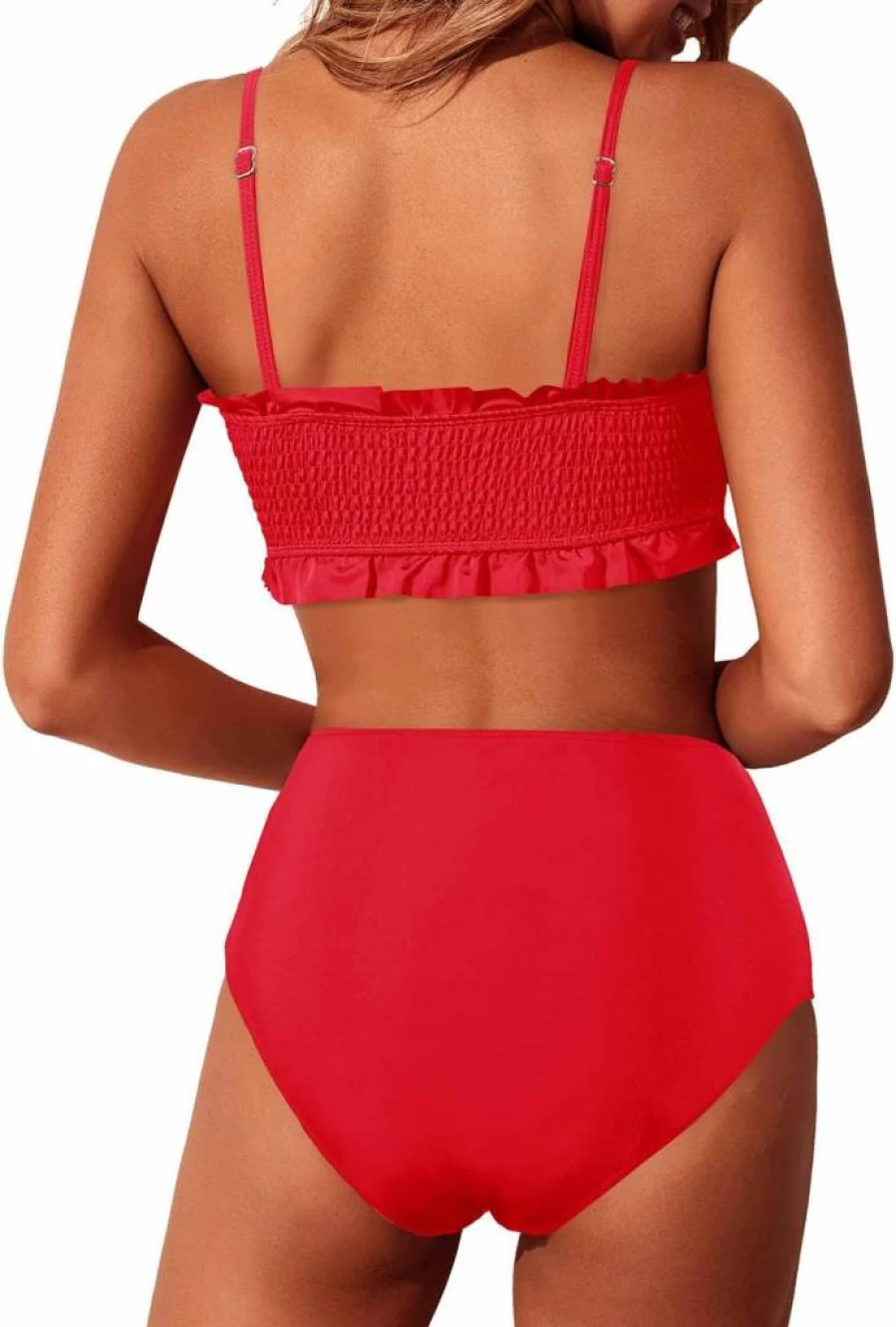 Tempt Me Women's Strapless Bandeau Bikini Set - High Waisted Smocked Two Piece Swimsuit