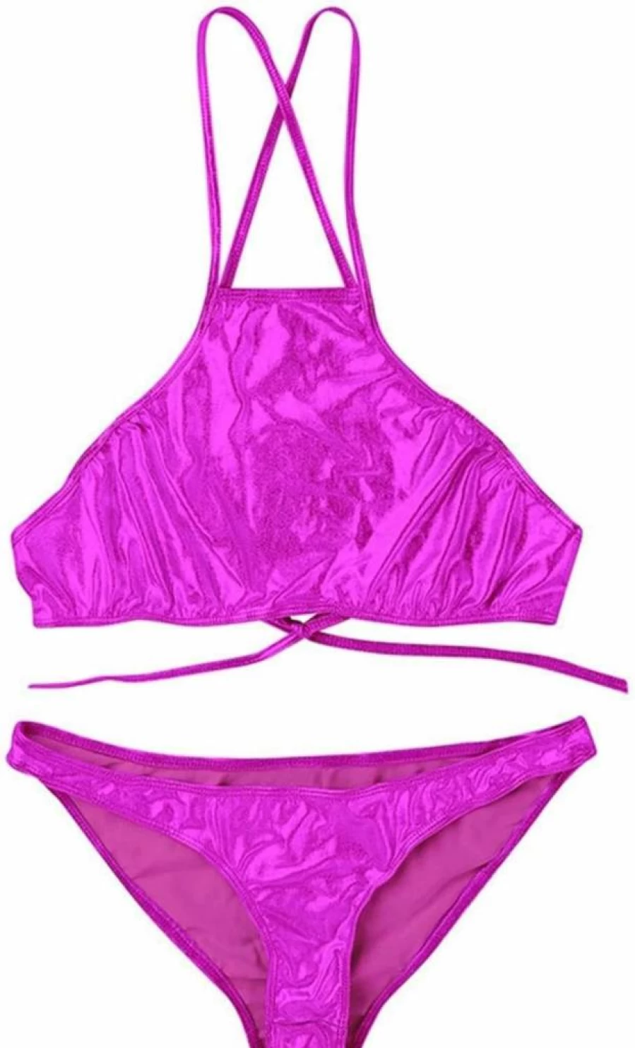 DINGGUANGHE-CUP Men's Shiny Sky Blue Thong Underwear & Women's Strappy Bikini Set - Beachwear Lingerie Briefs Large Size Crop Top