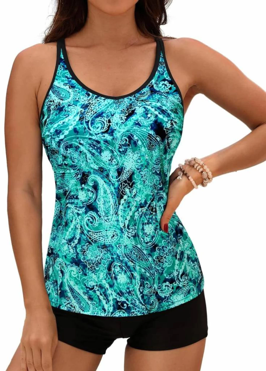 Yonique Women's Athletic 2-Piece Tankini Swimsuits with Boy Shorts - Quick Dry Swim Tank Top Bathing Suit