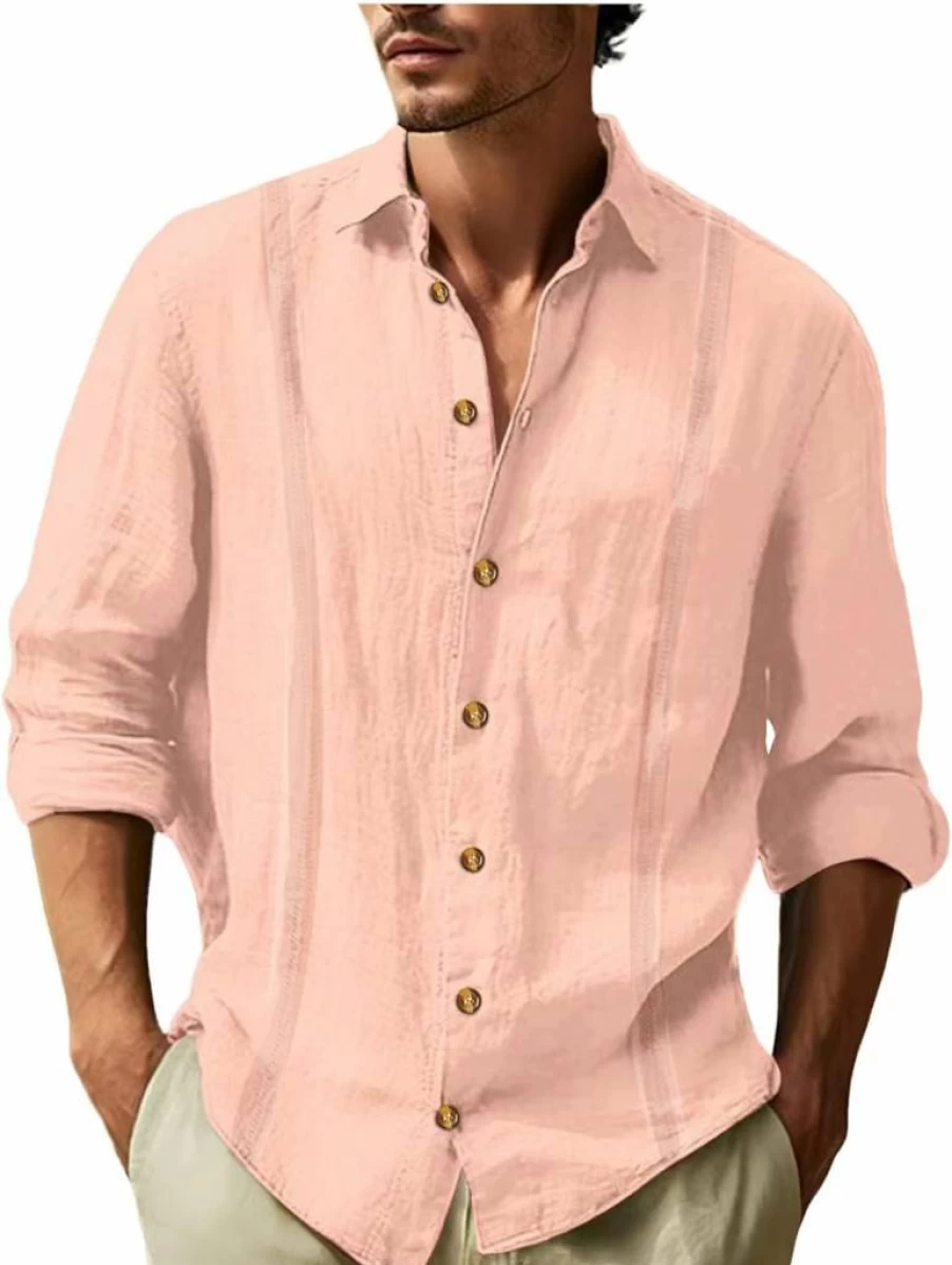 Men's Casual Long Sleeve Lapel Cardigan Shirt - Solid Color Holiday Tops for Men
