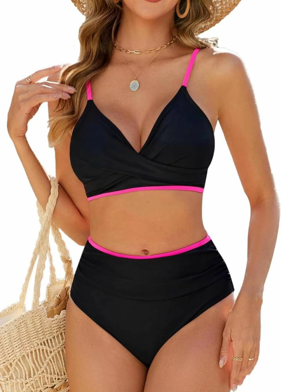 Edelqual Women's High Waisted Tummy Control Bikini Set - V Neck Two Piece Swimsuit 2025