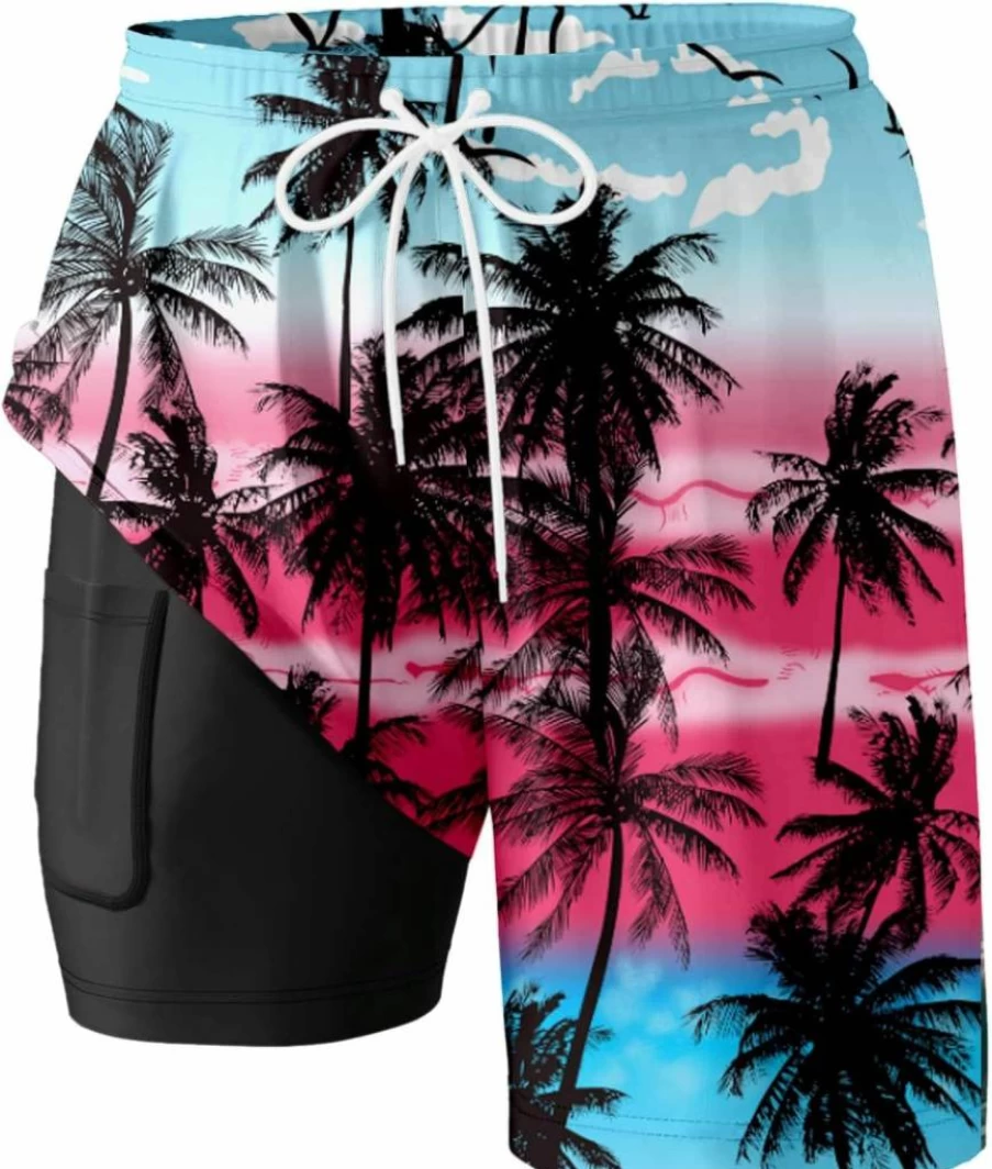 Men's 7 Inch Quick Dry Swim Trunks with Compression Liner & Pockets - Stretch 2-in-1 Swimming Shorts