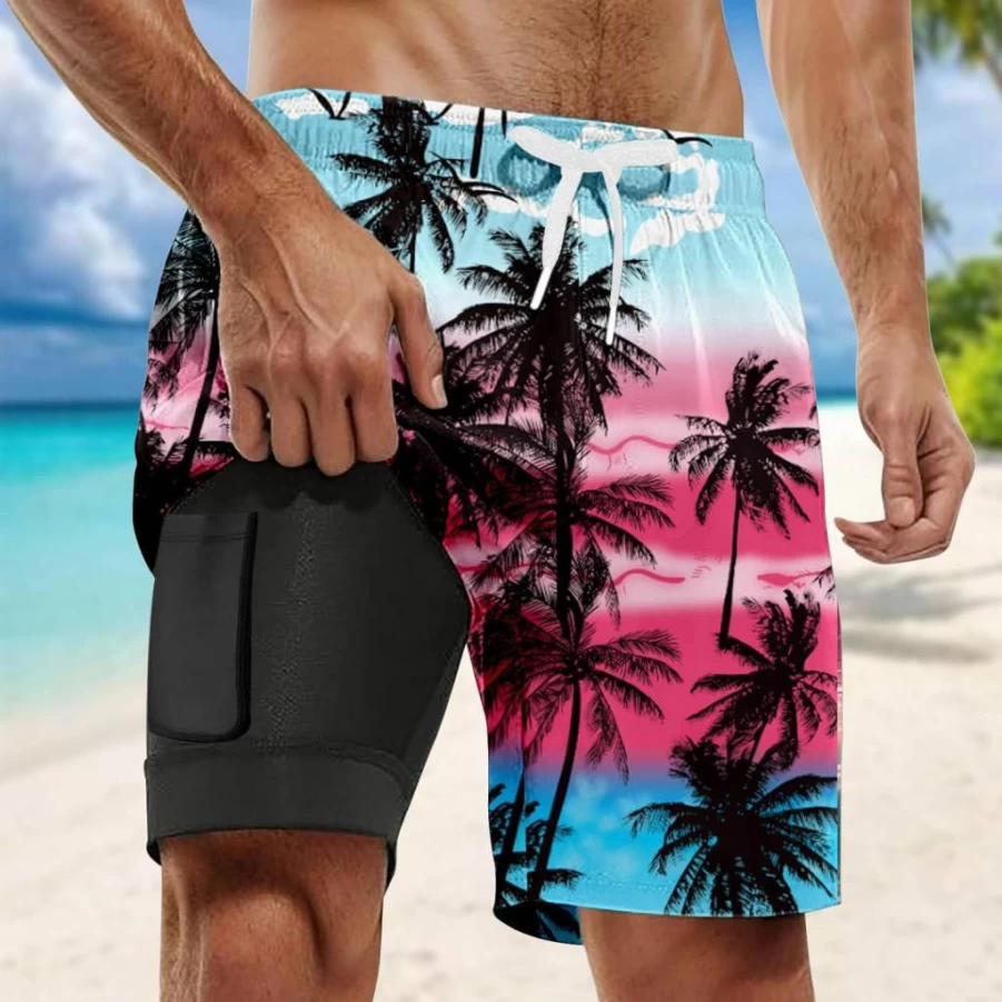 Men's 7 Inch Quick Dry Swim Trunks with Compression Liner & Pockets - Stretch 2-in-1 Swimming Shorts