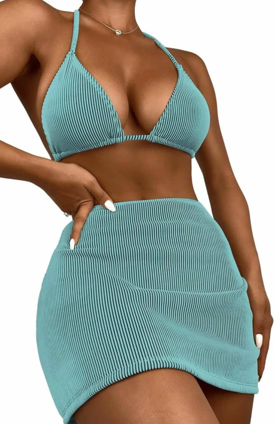 SweatyRocks Women's Zebra Striped Bikini Set with Beach Skirt - 3 Piece Swimsuit & Bathing Suit for Summer