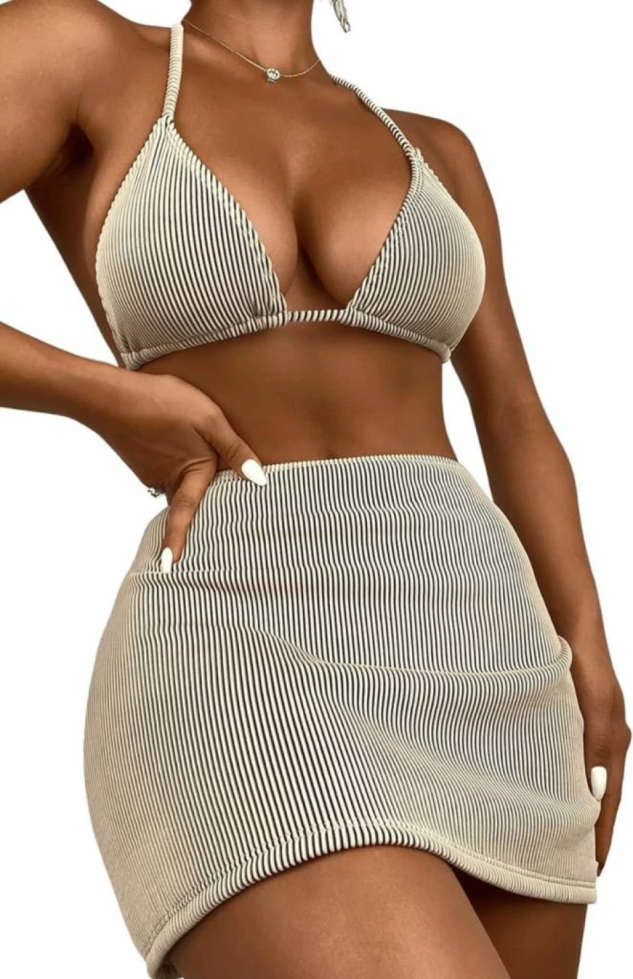 SweatyRocks Women's Zebra Striped Bikini Set with Beach Skirt - 3 Piece Swimsuit & Bathing Suit for Summer