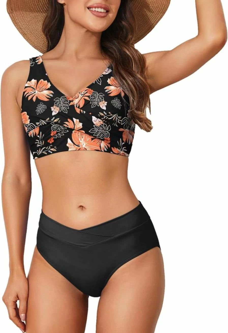 Limeeke Women's High Waisted Bikini Set - Twist Front Two Piece Swimsuit with Lace Up Tie Back Design for Summer Beachwear
