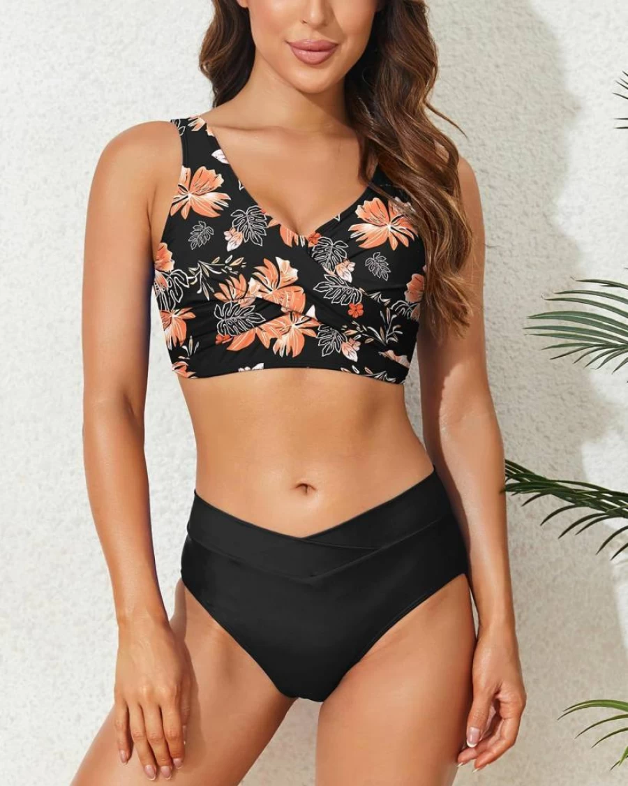 Limeeke Women's High Waisted Bikini Set - Twist Front Two Piece Swimsuit with Lace Up Tie Back Design for Summer Beachwear