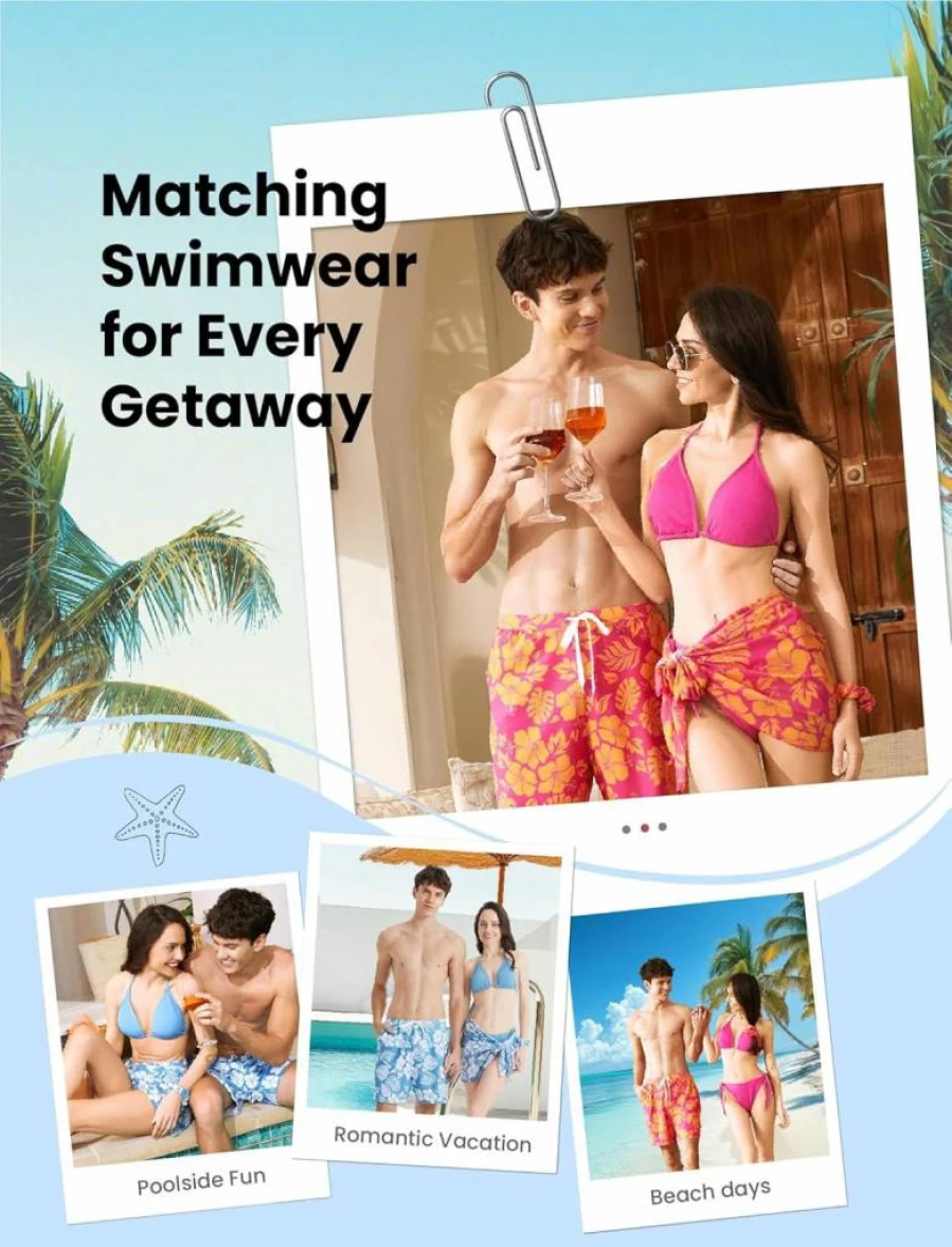 PATPAT Couples Matching Swimsuits - Bikini Set & Swim Trunks for Hawaiian Beach Vacation