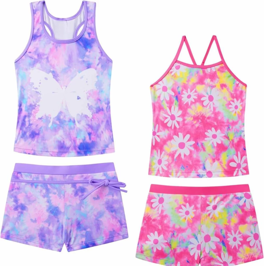 Akokvlar Girls' Tankini Two-Piece Swimsuit with Boyshort Bottoms - Stylish Swimwear for Kids