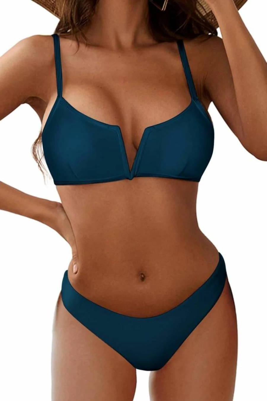 ZAFUL Women's Ribbed V-Wire High Cut Bikini Set - Two Piece Swimsuit for Women