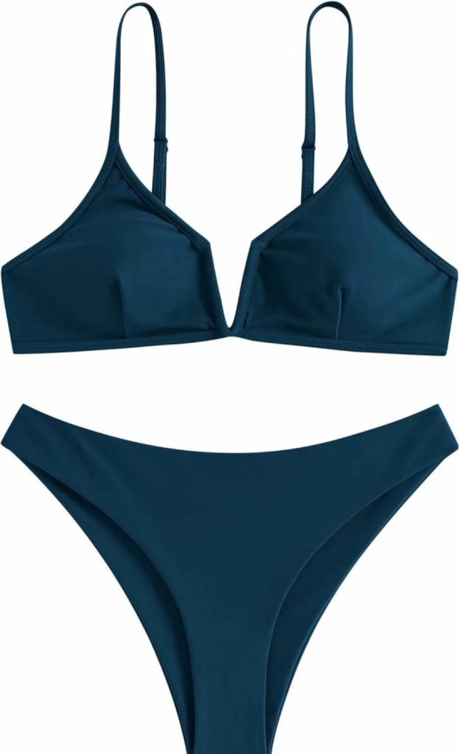 ZAFUL Women's Ribbed V-Wire High Cut Bikini Set - Two Piece Swimsuit for Women