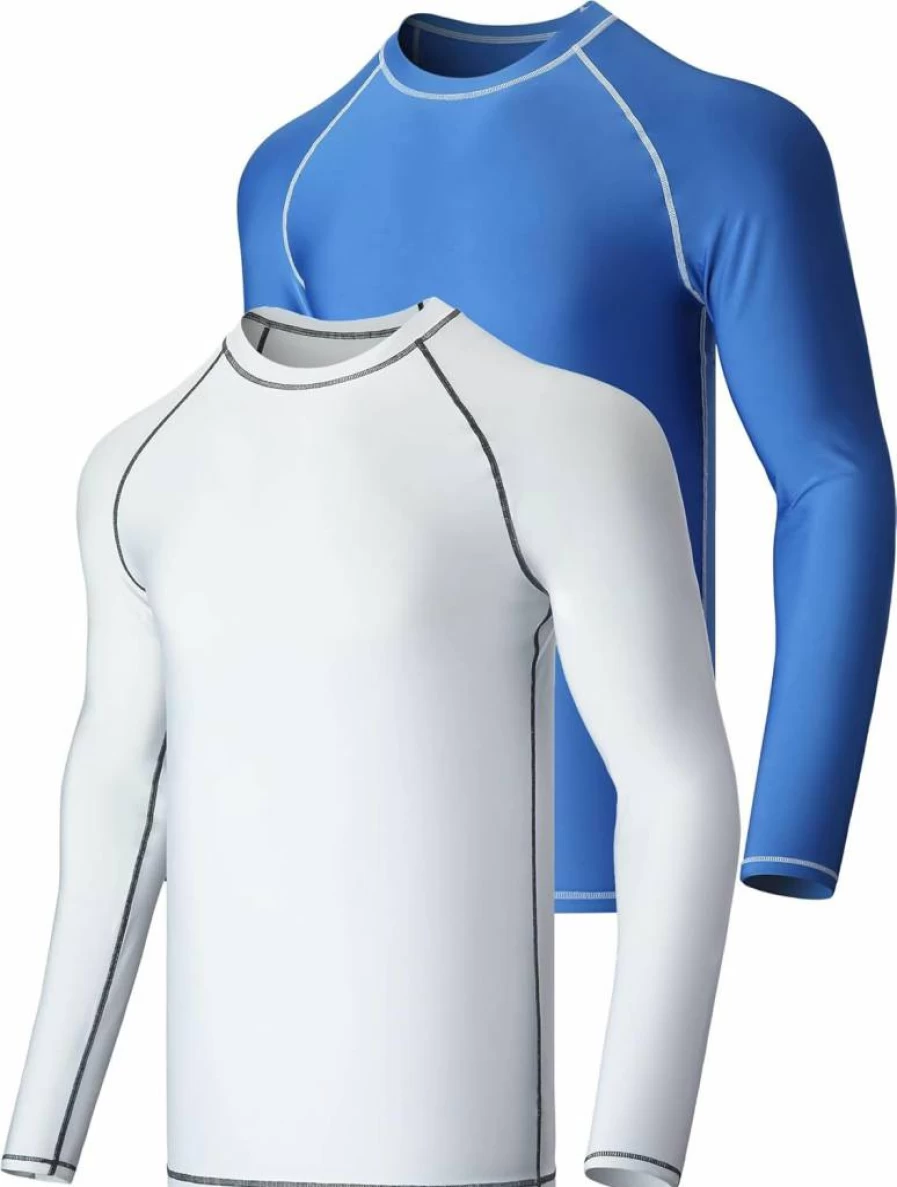 Liberty Imports Men's 2-Pack UV Protection Long Sleeve Swim Shirts - Loose Fit Quick-Dry Rashguard Swimwear for Swimming Surfing Beach