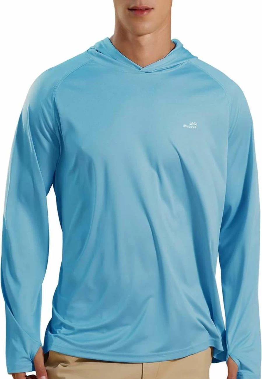 Mabove Men's UPF 50+ Sun Protection Hoodie - Long Sleeve UV Rash Guard Shirt for Hiking, Fishing & Swimming