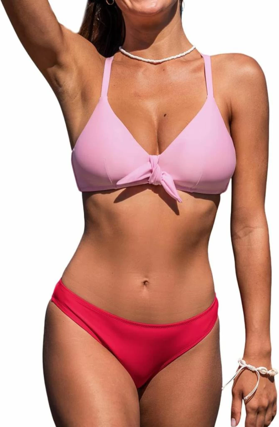 CUPSHE Women's Floral Print Bikini Set - Two Piece Swimwear with Knot & Bunny Tie Design