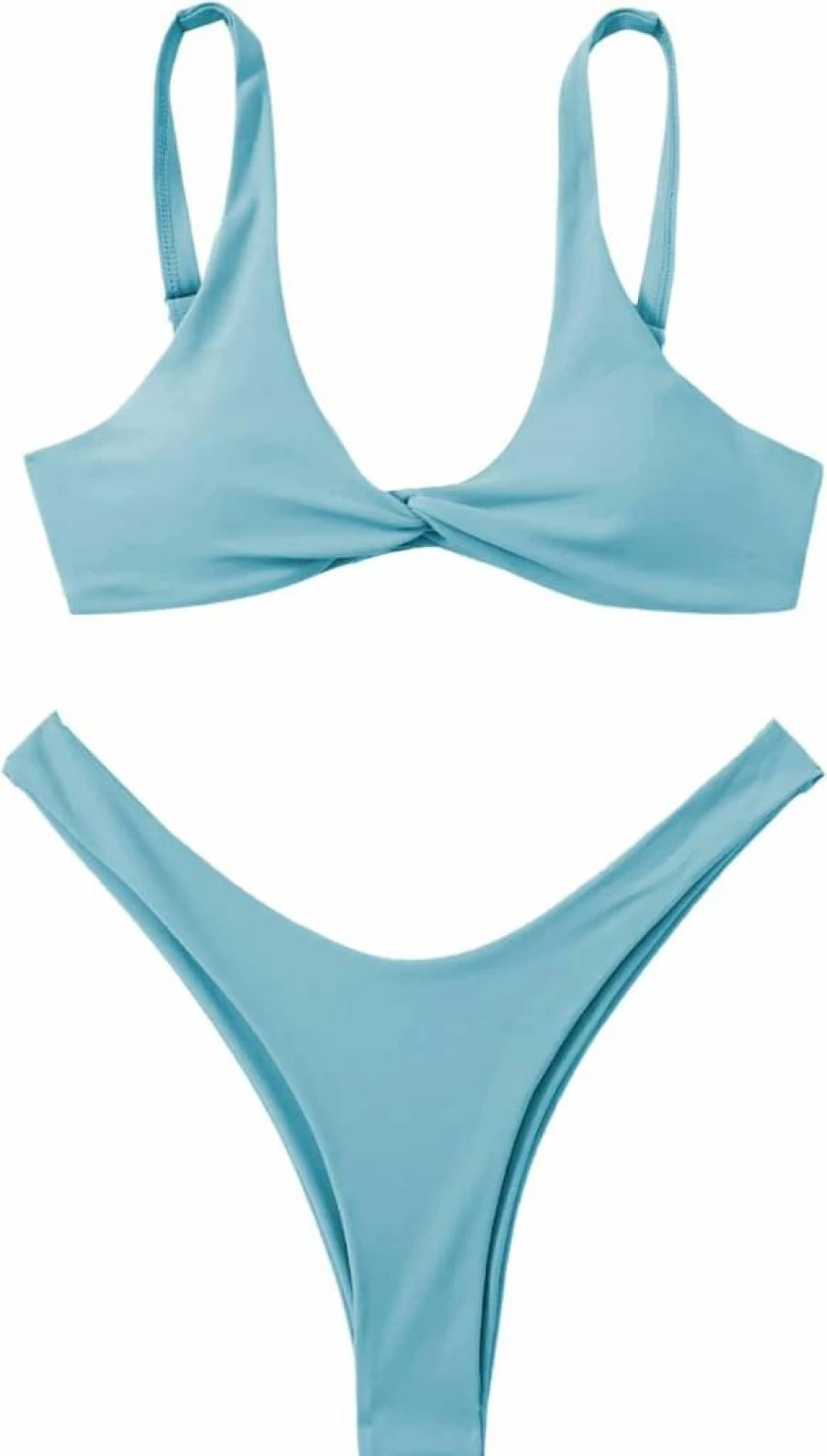 Verdusa Women's High Cut Bikini Set - Twist Front Thong Two Piece Swimsuit for Beach & Pool