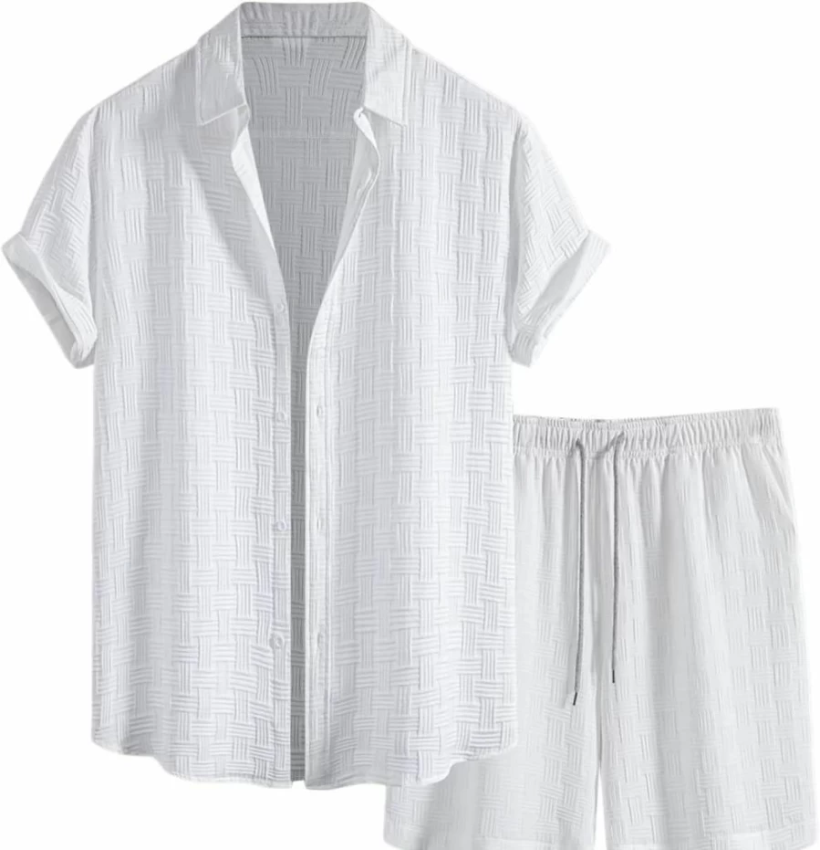Men's Hawaiian Floral Print Short Sleeve Shirt and Shorts Set - Casual Beachwear Aloha Summer Outfit