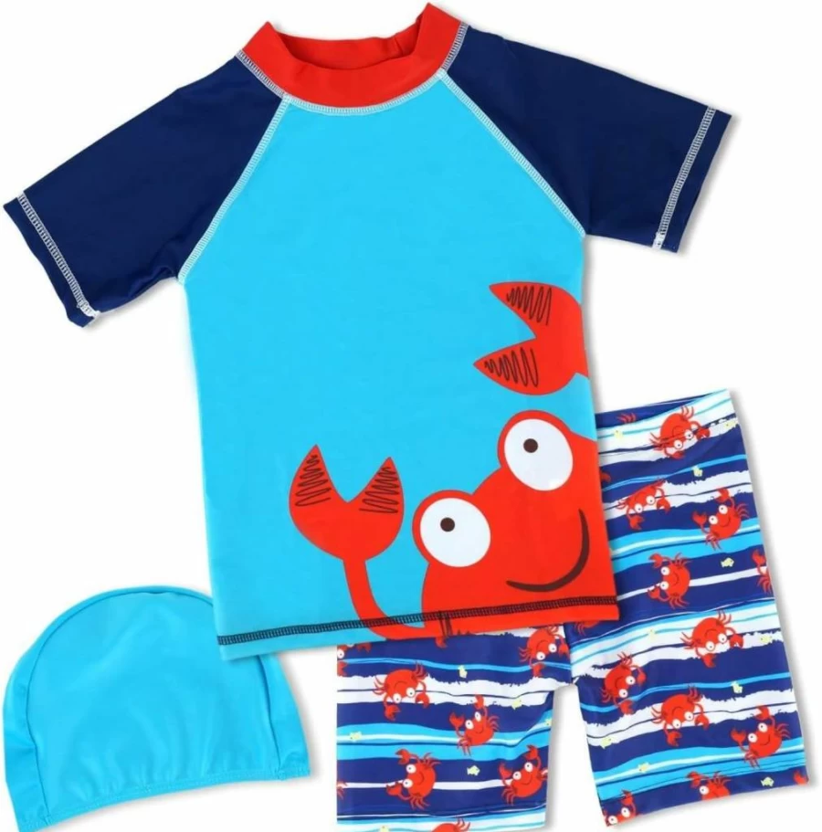 Achiyi Boys 2-10 Years Rash Guard Swimwear Set UPF 50+ Sun Protection Two-Piece Bathing Suits for Beach Pool Summer