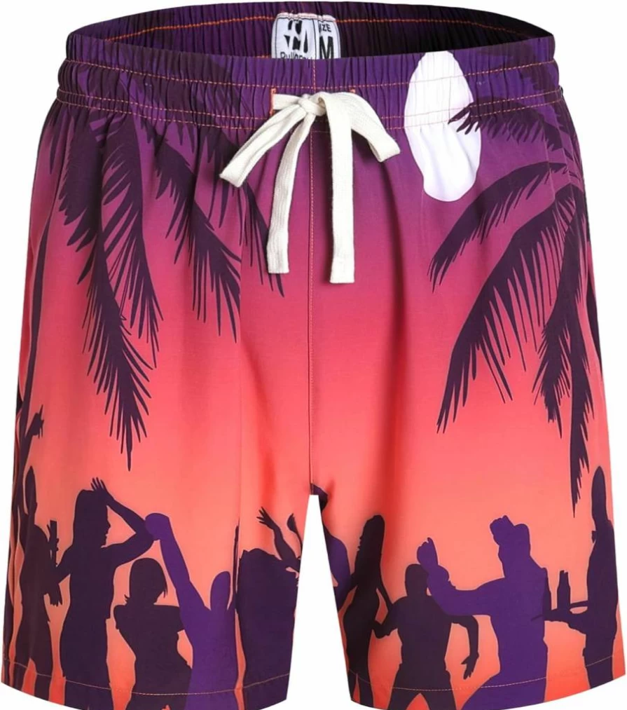 Pullonsy Men's Quick Dry Swim Trunks with Zip Pockets - Lightweight Beach Board Shorts for Swimming & Surfing