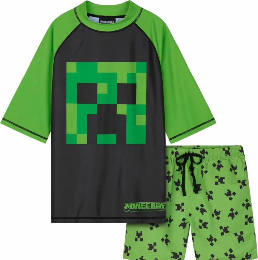 Minecraft Boys 2-Piece Swim Set: Official Character Swim Top and Quick-Dry Swim Trunks for Kids