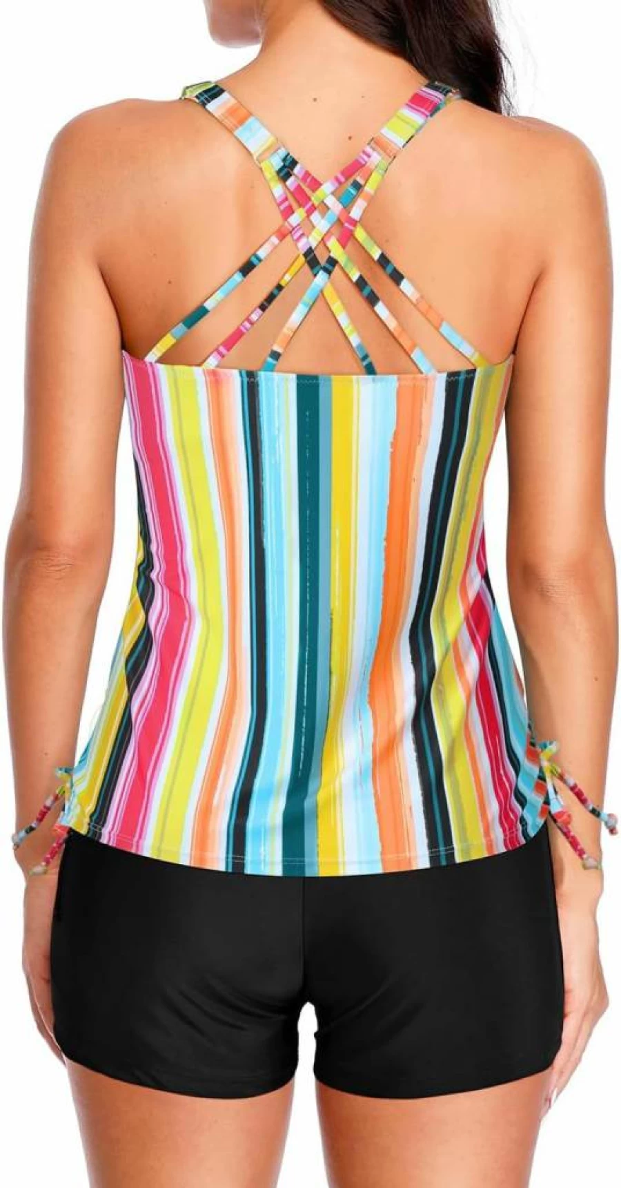 Tempt Me Women's Tummy Control Two-Piece Tankini Swimsuits with Athletic Shorts – High-Waisted Bathing Suit for Swimming & Beach