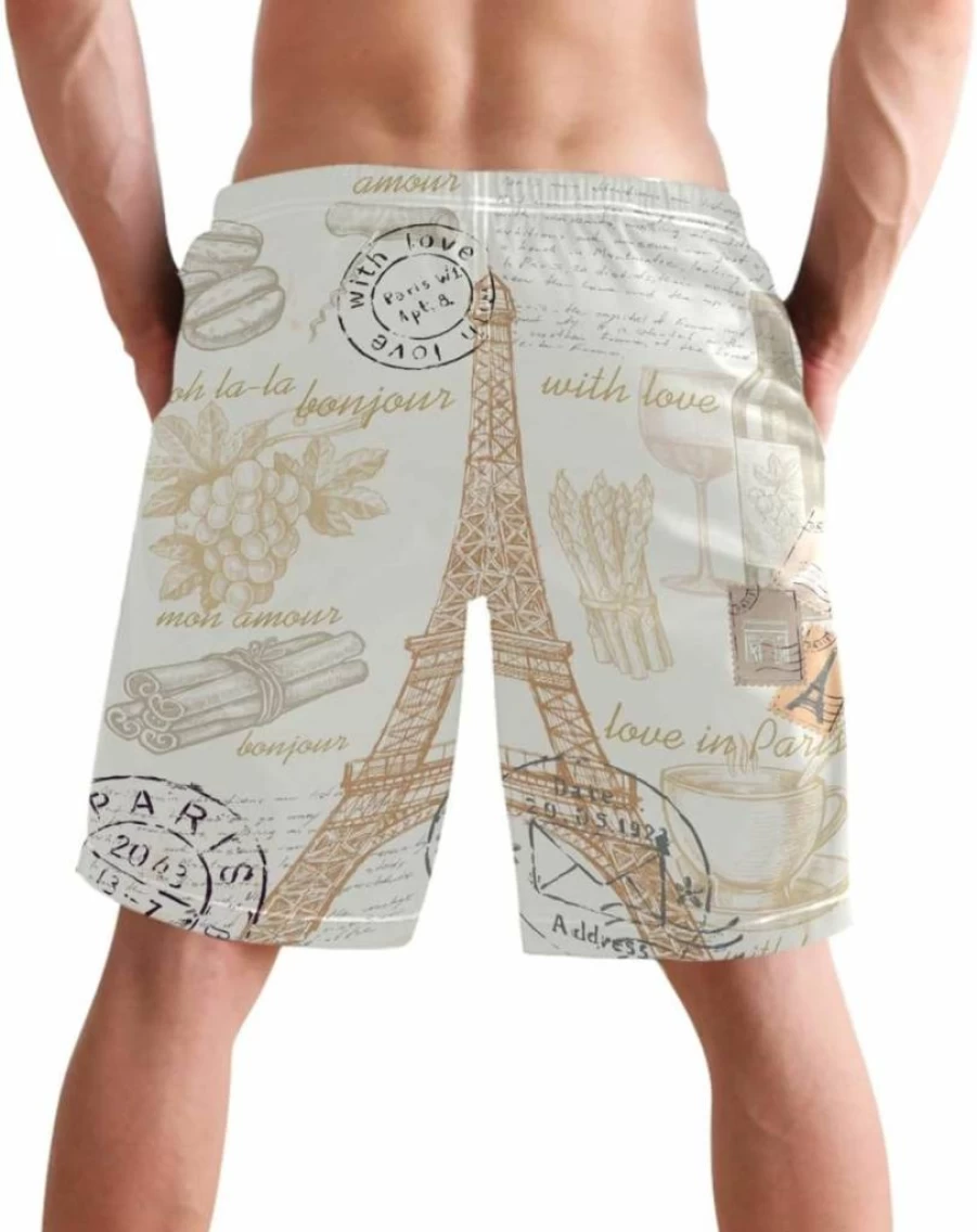 Visesunny Men's Beach Swim Trunks with Mesh Lining - Hand Painted France Design for Sports & Running