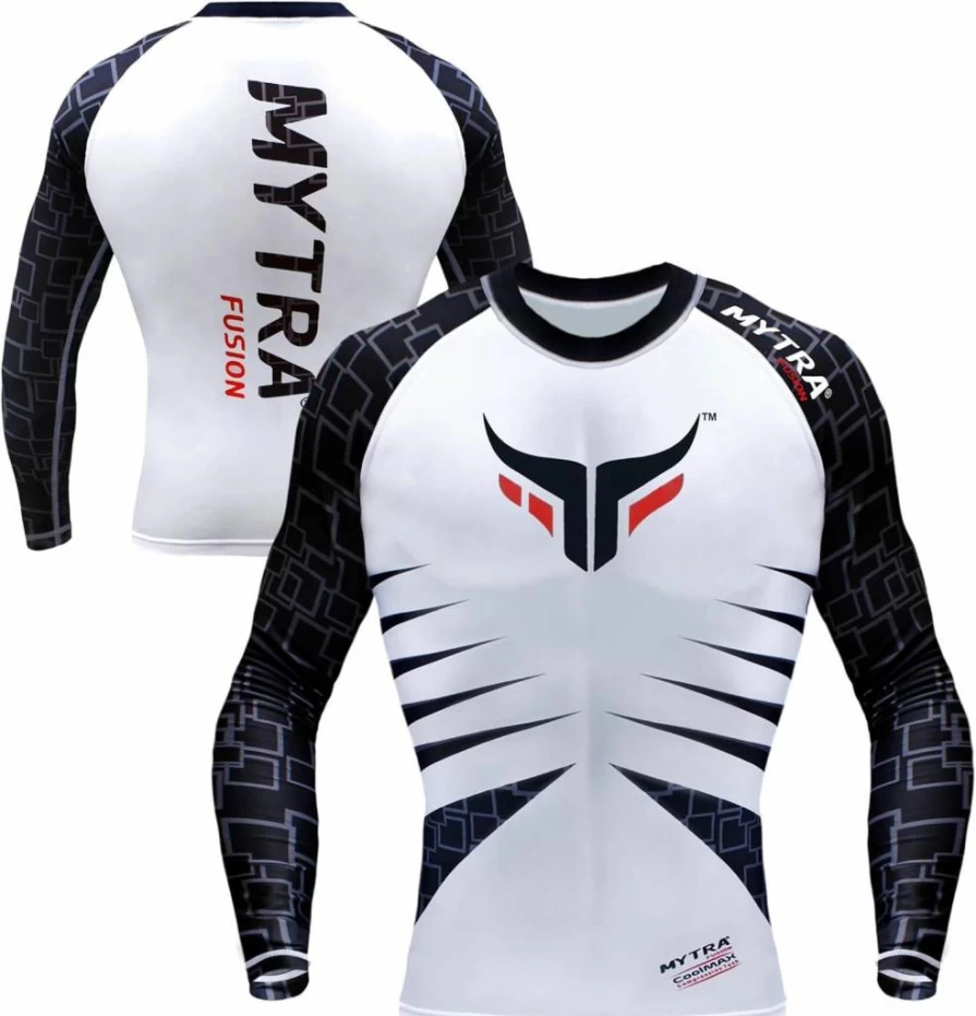 Mytra Fusion Men's & Boys' Compression Base Layer Set - Long Sleeve Top & Pants in White & Black