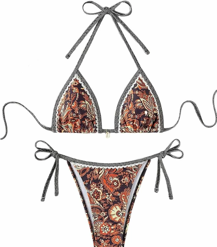 BYFINECANY Women's Floral Paisley Print Halter Bikini Set - Summer Swimwear High-Quality Two-Piece Bathing Suit