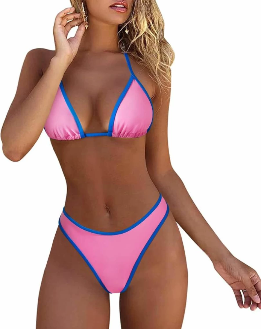 MOSHENGQI Women's Sexy Brazilian Bikini Set - Spaghetti Strap Triangle Top & Thong Bottom Swimsuit for Beach & Pool