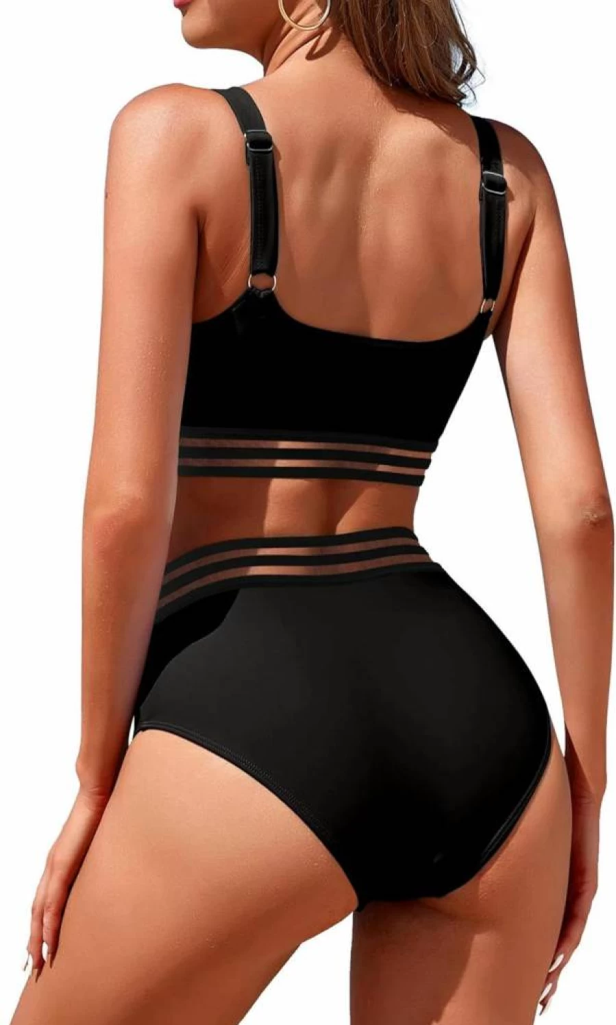 Adisputent Women's Vintage High Waisted Two Piece Bikini Set - Sporty Color Block Crop Top & Scoop Neck Bandeau Swimwear Bathing Suits