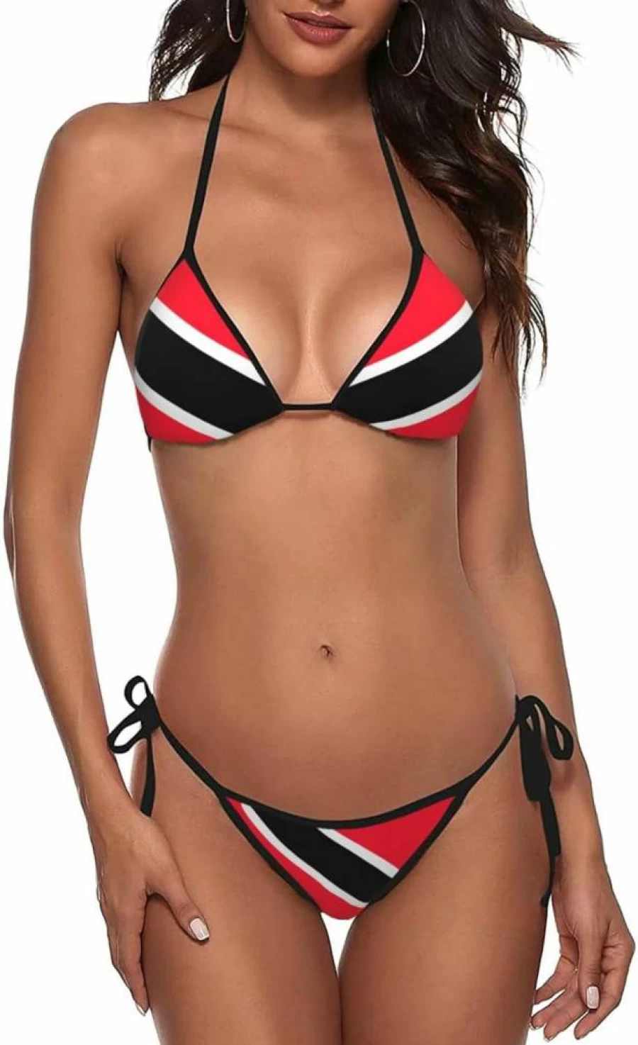Tuaakeo Women's Sexy Trinidad and Tobago Flag Bikini Set - Halter Triangle Top & String Tie Bottom Two Piece Swimsuit