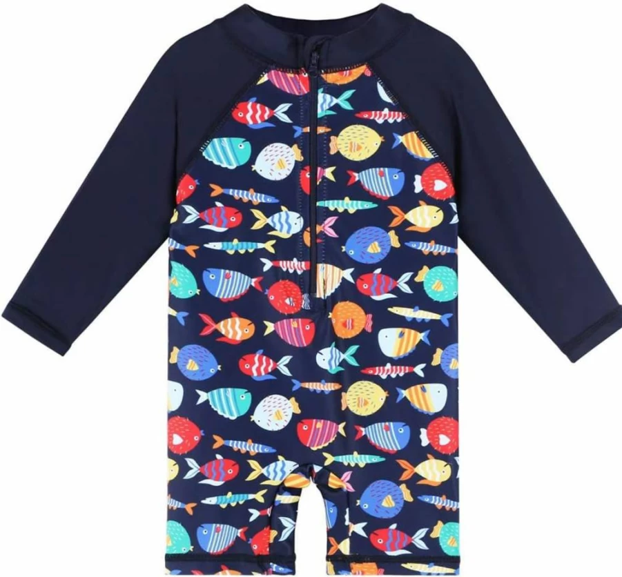 HUAANIUE Baby Boys Rash Guard Swimwear UPF 50+ Long Sleeve One-Piece Sun Protection Swim Suit Toddler Swim Shirt