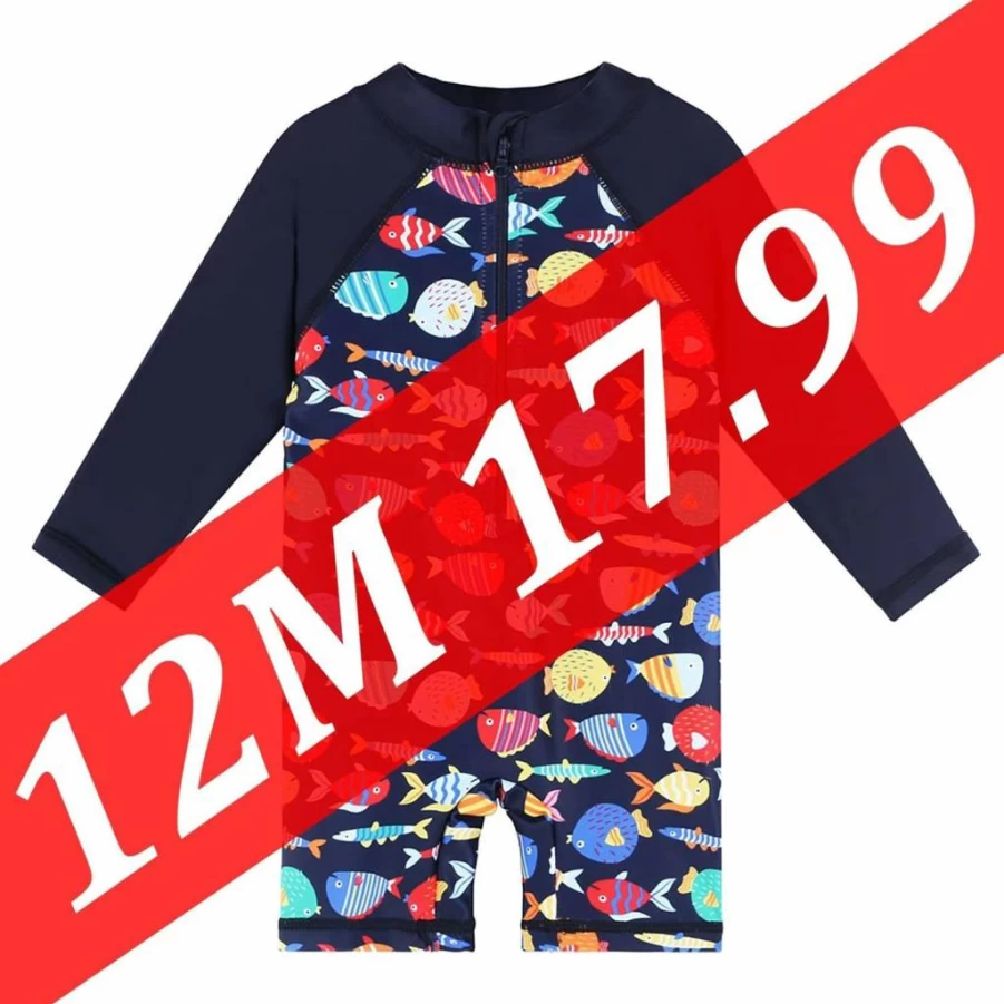 HUAANIUE Baby Boys Rash Guard Swimwear UPF 50+ Long Sleeve One-Piece Sun Protection Swim Suit Toddler Swim Shirt