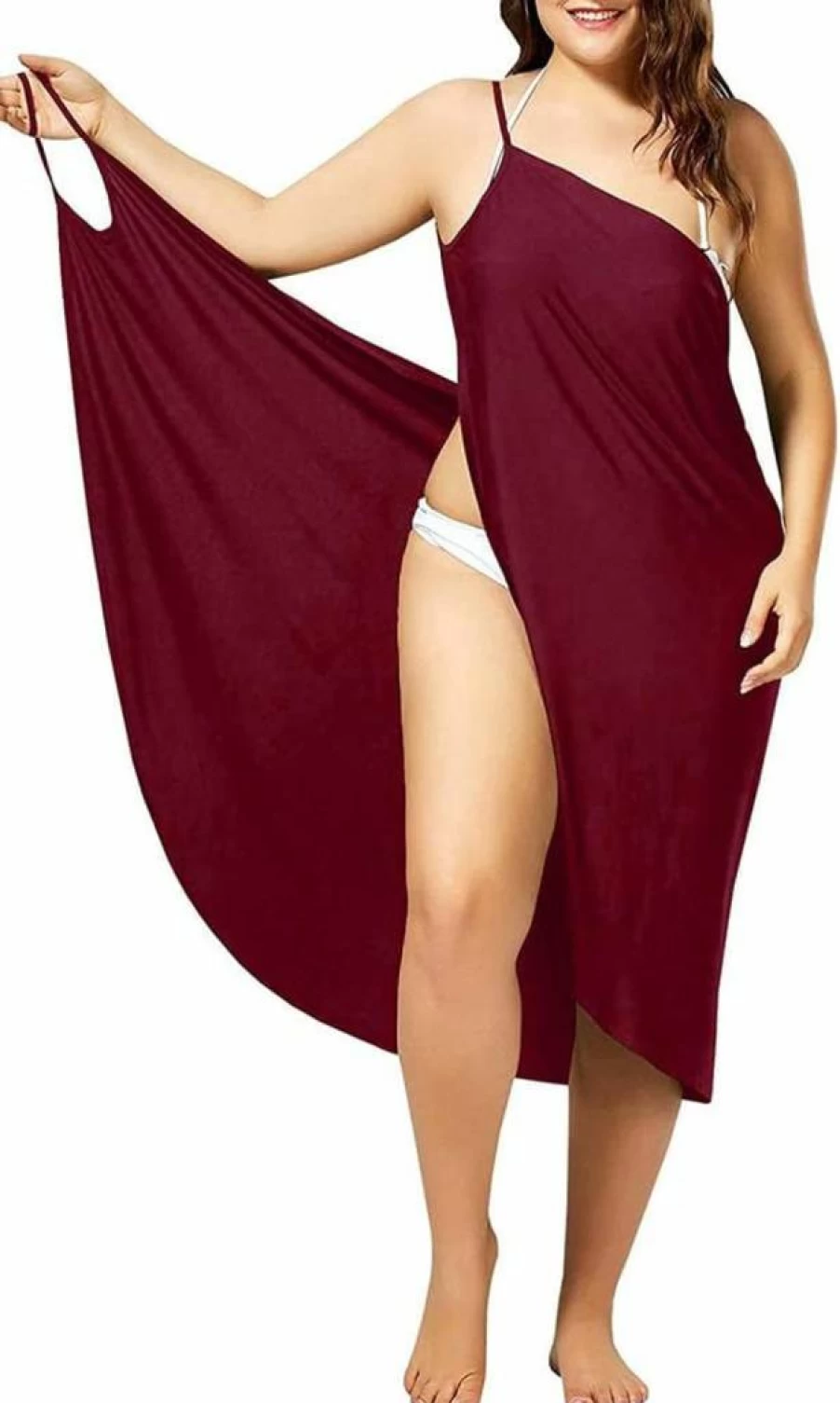 ZIIFULLHOU Women's Backless Midi Dress Cover Up - Bikini Wrap Beach Swimwear with Spaghetti Straps