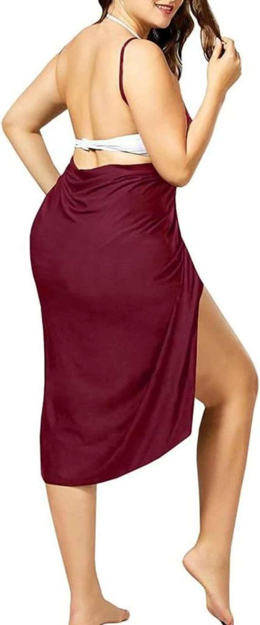 ZIIFULLHOU Women's Backless Midi Dress Cover Up - Bikini Wrap Beach Swimwear with Spaghetti Straps