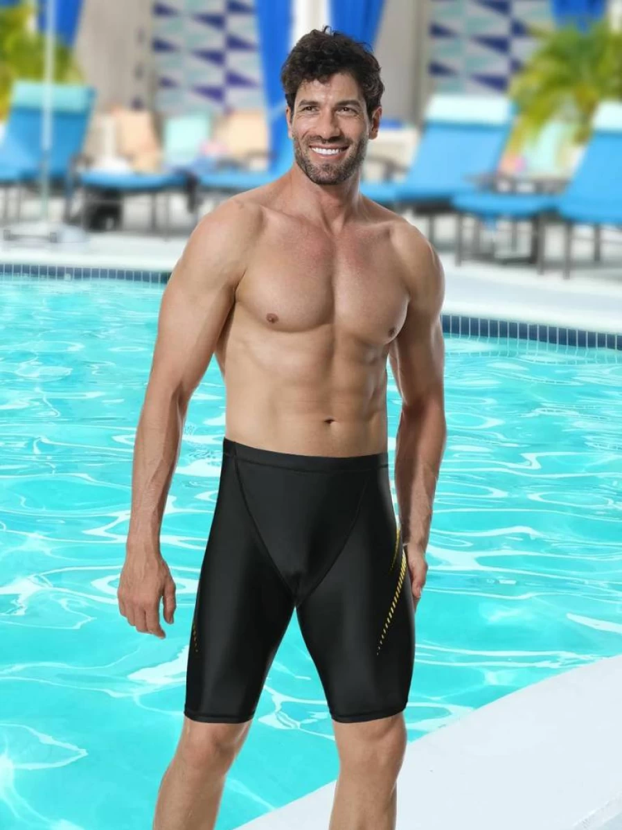 KGKE Men's Competition Swim Jammers - Quick-Dry UPF 50+ Swimwear with Drawstring for Athletic & Team Swimming