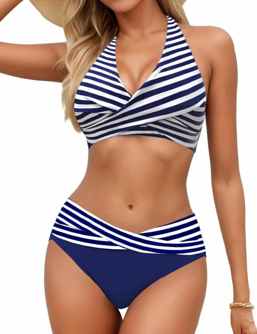 Sopliagon Women's Twist Front Bikini Set - Halter Two Piece Swimsuit for Beach & Pool